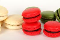 Red, green and white macarons